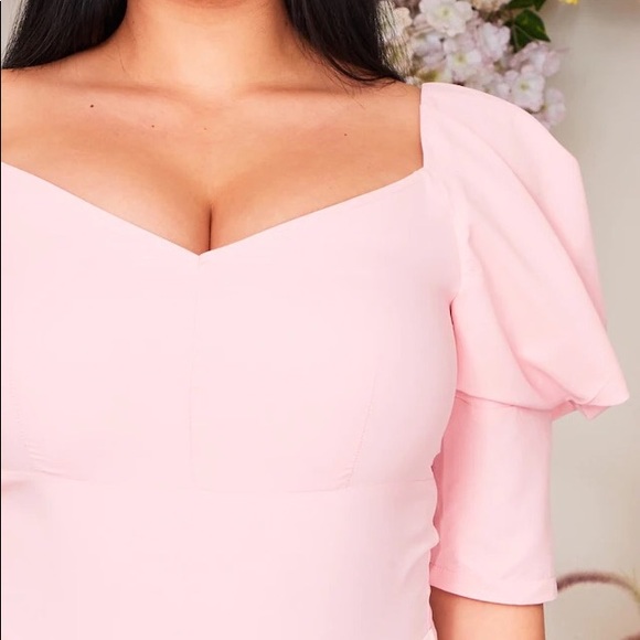 Pretty Little Thing Plus Dusty Pink Woven Puff Sleeve Bodysuit - Picture 3 of 11